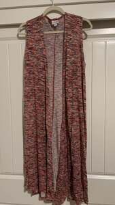 LuLaRoe Joy Sleeveless Heathered Red Side Slit Knit Duster Cardigan Cover Up
